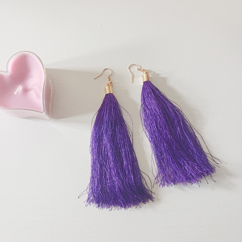 Purple Boho Tassel Earrings